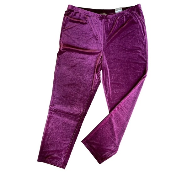 Chico's Women’s Size 3 US 16 Velvet Pull On Slim pants Burgundy NWT - Picture 1 of 10